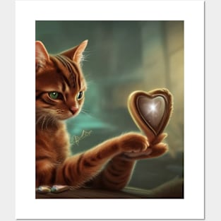 a cat wih a heart Posters and Art